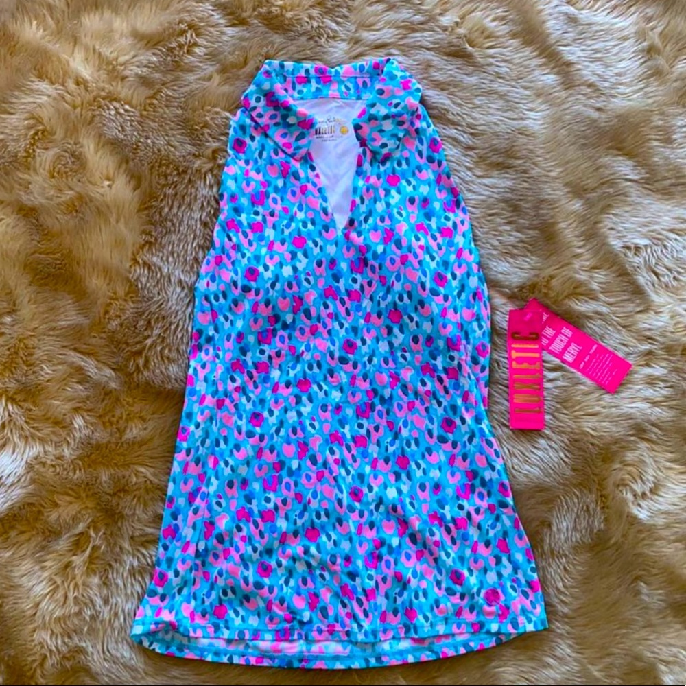 NWT Lilly Pulitzer Luxletic Lakelyn Bra Polo in Multi Hottie Dottie, Size XXS